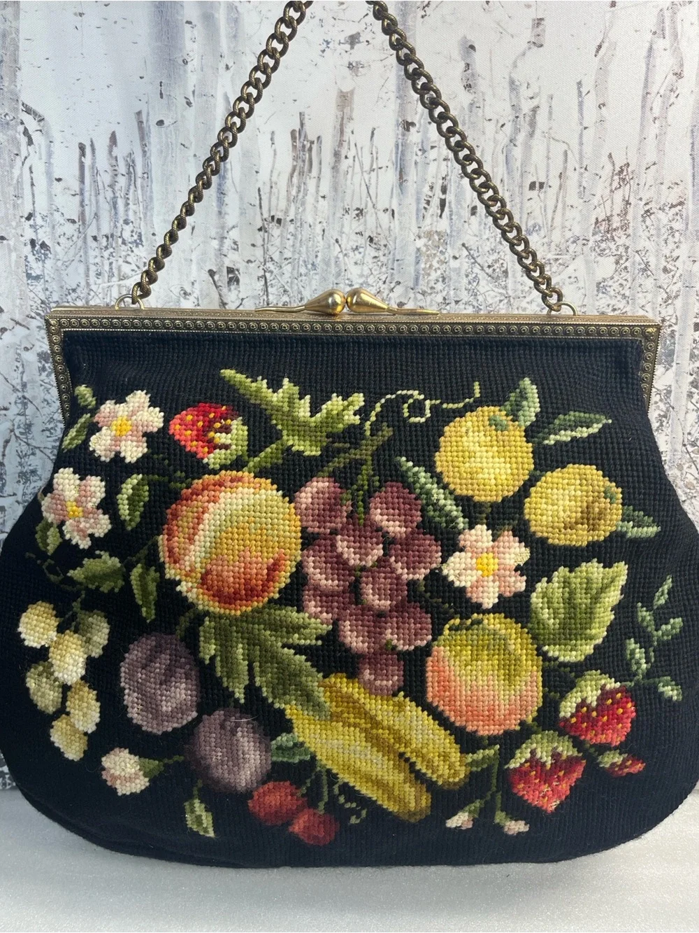 Needlepoint 50’s Kiss Lock Purse Large